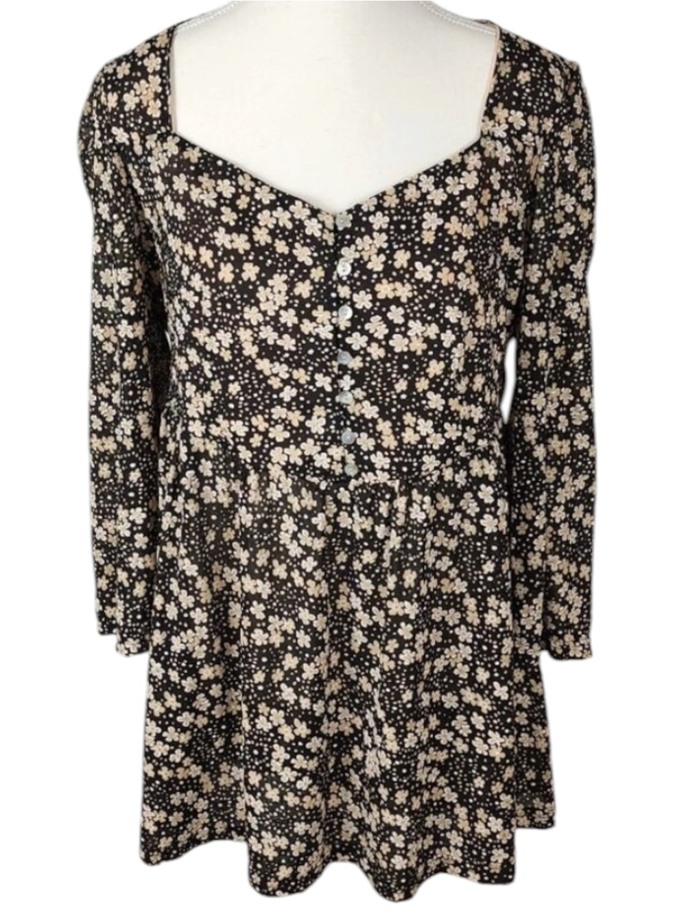 Suzanne Betro Floral Ruched Babydoll Long Sleeve Top